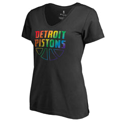 Detroit Pistons Women's Team Pride Wordmark V-Neck T-Shirt Black