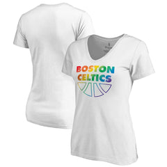 Boston Celtics Women's Team Pride Wordmark V-Neck T-Shirt White