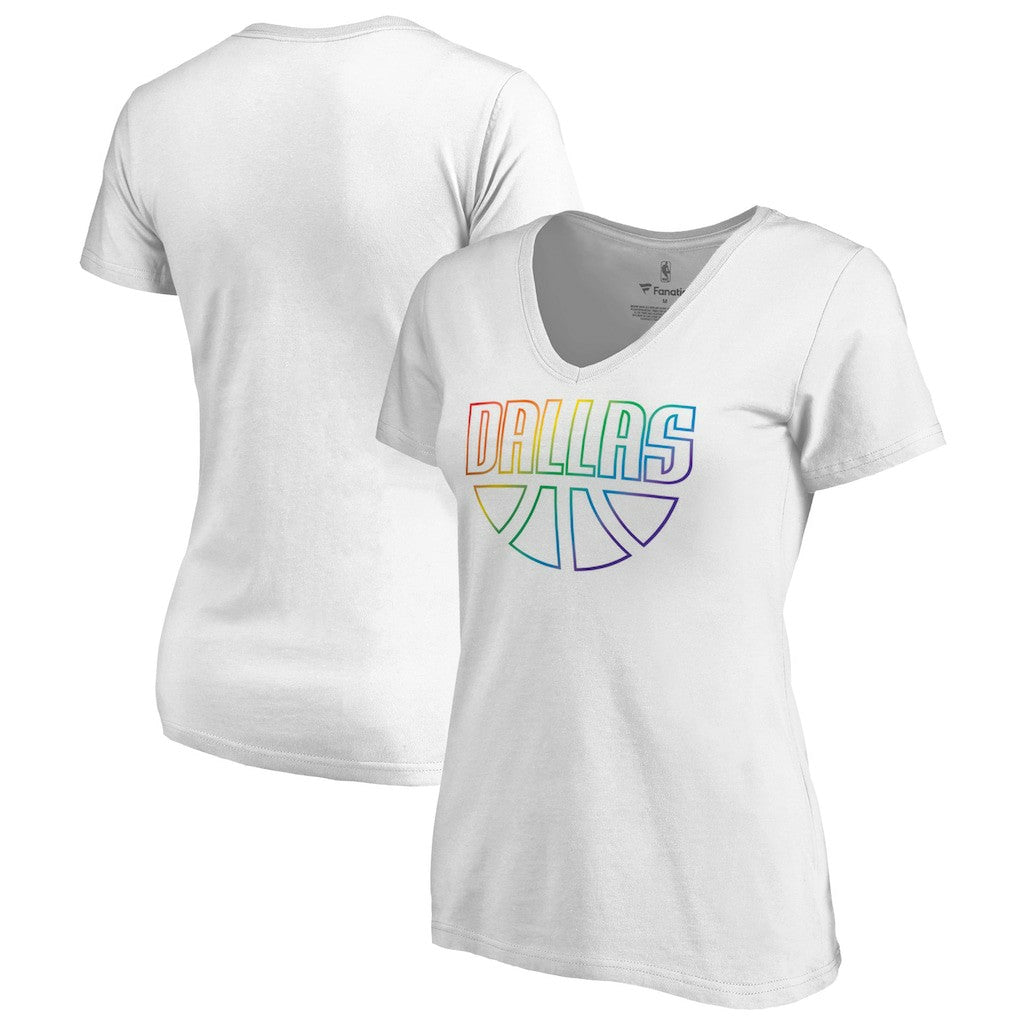 Dallas Mavericks Women's Team Pride Wordmark V-Neck T-Shirt White outlet