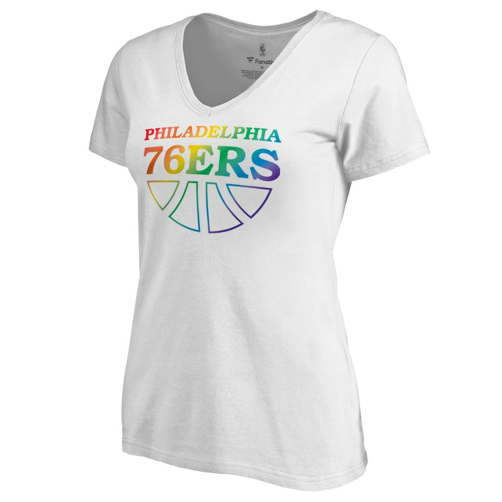 Philadelphia 76ers Women's Team Pride Wordmark V-Neck T-Shirt White outlet