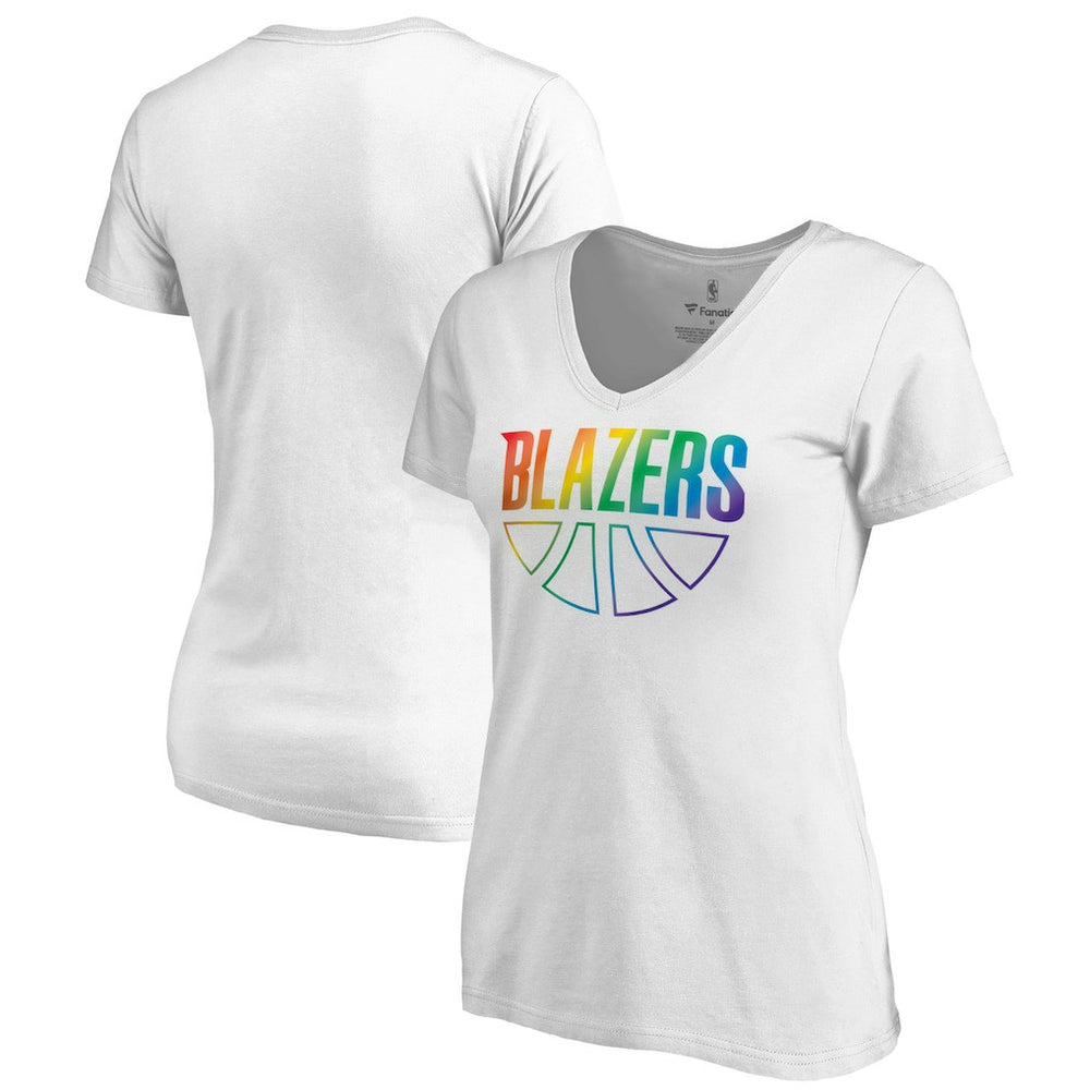 Portland Trail Blazers Women's Team Pride Wordmark V-Neck T-Shirt White