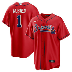 Ozzie Albies Atlanta Braves Nike Alternate 2 Replica Jersey - Red Jerseys