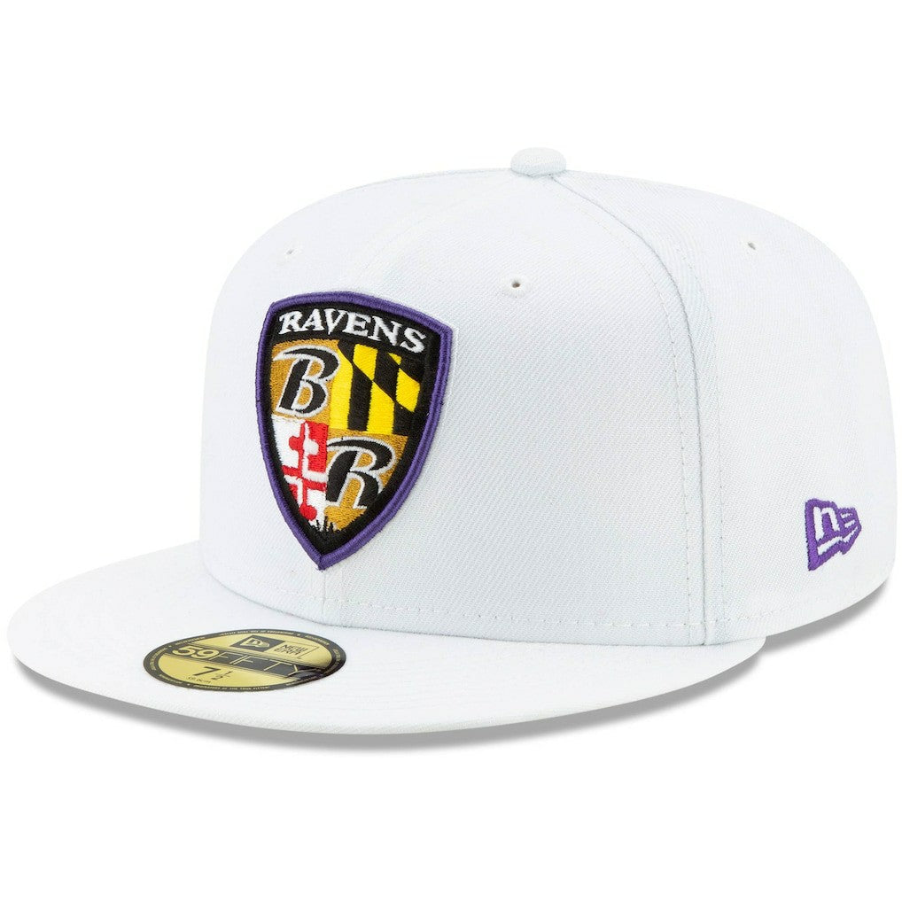 Baltimore Ravens New Era Shield Omaha 59FIFTY Fitted Hat - White Hats