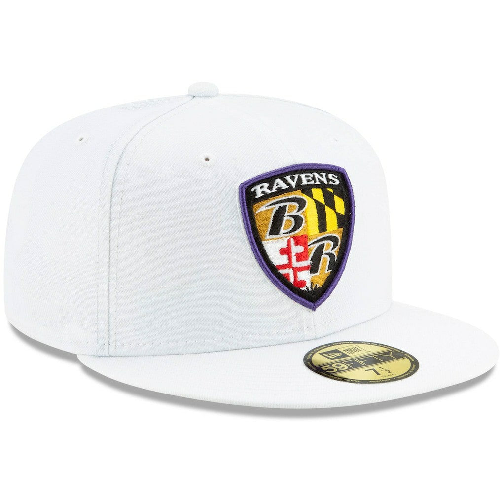 Baltimore Ravens New Era Shield Omaha 59FIFTY Fitted Hat - White Hats