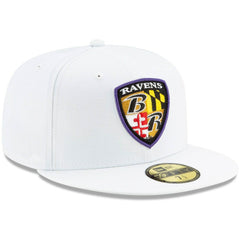 Baltimore Ravens New Era Shield Omaha 59FIFTY Fitted Hat - White Hats