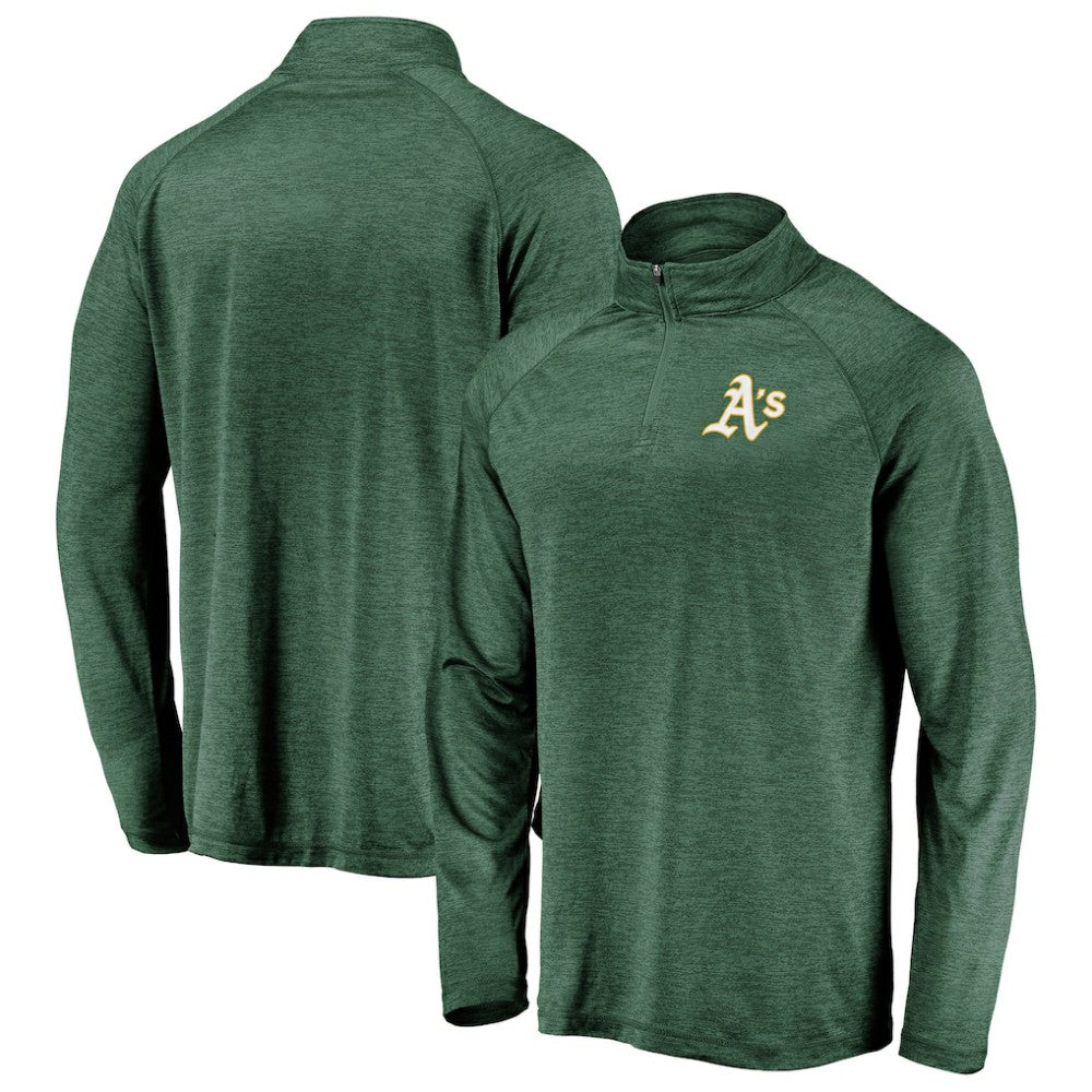 Athletics Fanatics Iconic Striated Primary Logo Raglan Quarter-Zip Pullover Jacket - Green Jackets