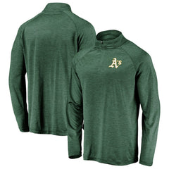 Athletics Fanatics Iconic Striated Primary Logo Raglan Quarter-Zip Pullover Jacket - Green Jackets