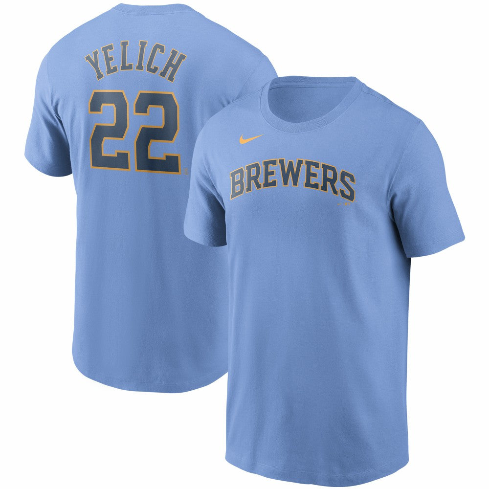 Christian Yelich Milwaukee Brewers Nike Name & Number T-Shirt - Light Blue T-shirts