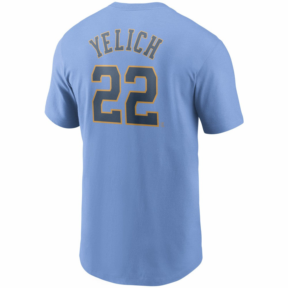 Christian Yelich Milwaukee Brewers Nike Name & Number T-Shirt - Light Blue T-shirts