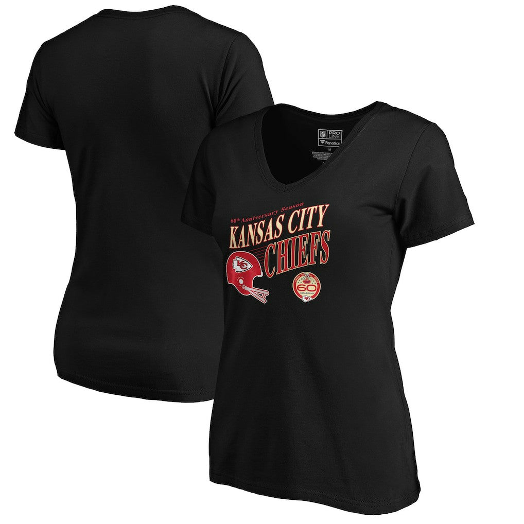 Kansas City Chiefs Women's 60th Season Logo Rise V-Neck T-Shirt - Black T-shirts