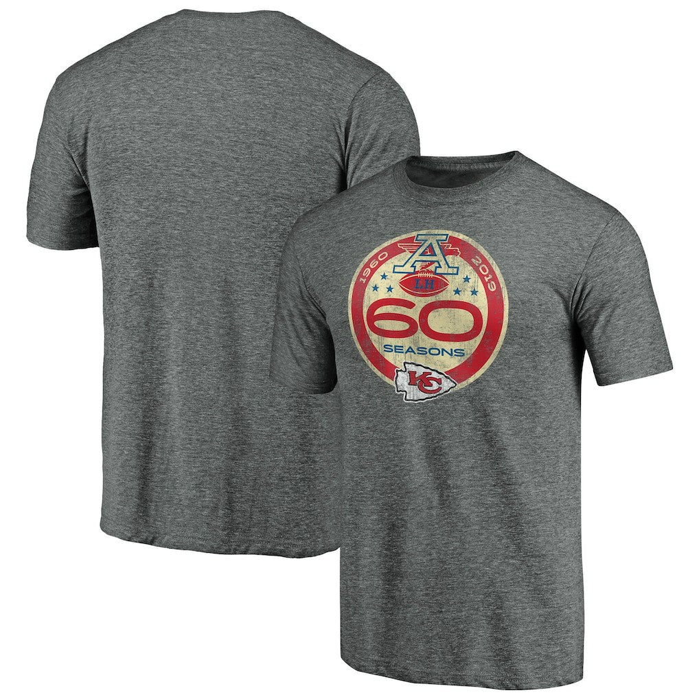 Kansas City Chiefs 60th Season Logo Weathered Tri-Blend T-Shirt - Gray T-shirts