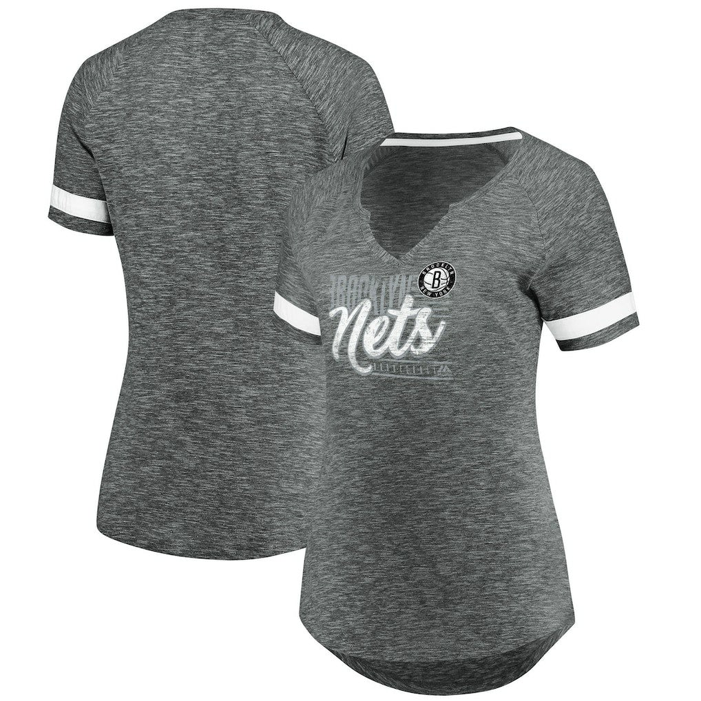 Brooklyn Nets Women's Showtime Winning With Pride Notch Neck T-Shirt Gray/White - Fanatics