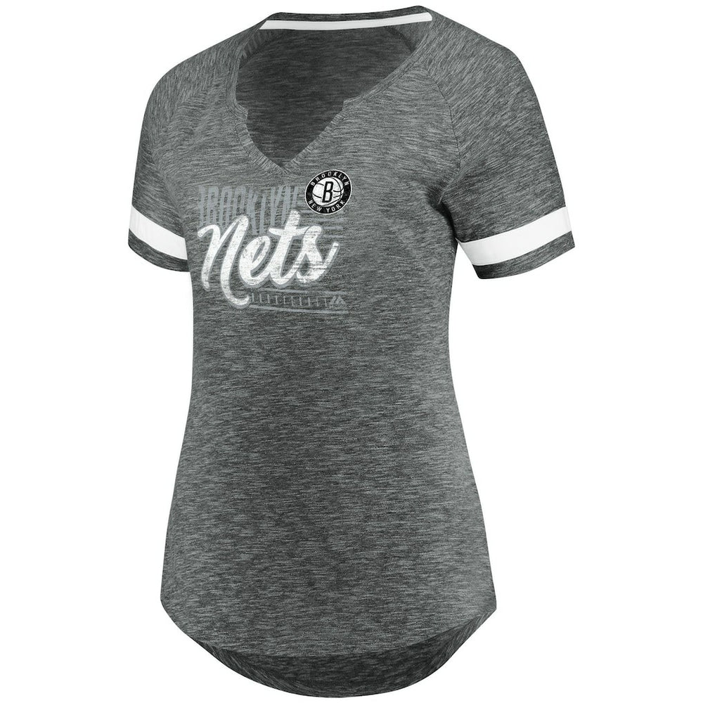 Brooklyn Nets Women's Showtime Winning With Pride Notch Neck T-Shirt Gray/White - Fanatics