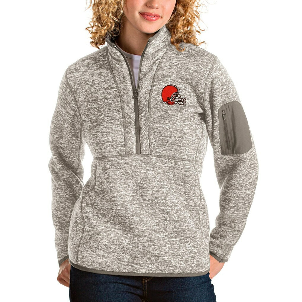 Cleveland Browns Antigua Women's Fortune Half-Zip Pullover Jacket - Oatmeal Pullover