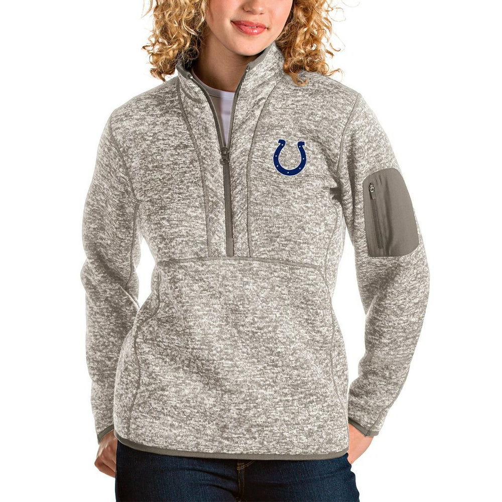 Indianapolis Colts Antigua Women's Fortune Half-Zip Pullover Jacket - Oatmeal Pullover