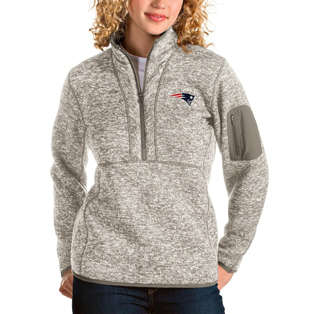 New England Patriots Antigua Women's Fortune Half-Zip Pullover Jacket - Oatmeal Pullover
