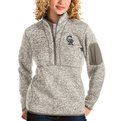 Colorado Rockies Antigua Women's Fortune Quarter-Zip Pullover Jacket - Oatmeal Jackets