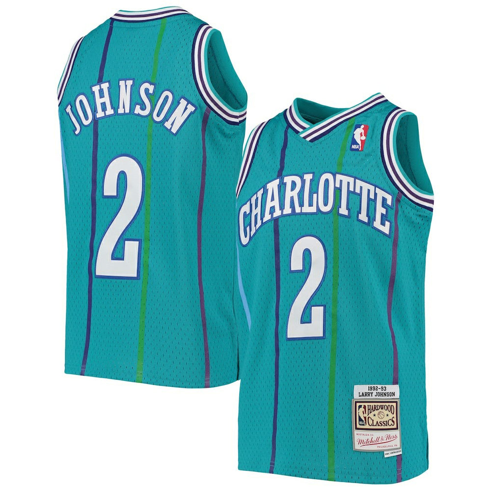 Larry Johnson Charlotte Hornets Youth 1992/93 Hardwood Classics Swingman Jersey Teal - Mitchell & Ness