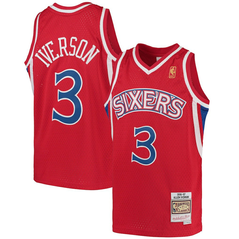 Allen Iverson Philadelphia 76ers Youth 1996/97 Hardwood Classics Swingman Throwback Jersey Red - Mitchell & Ness