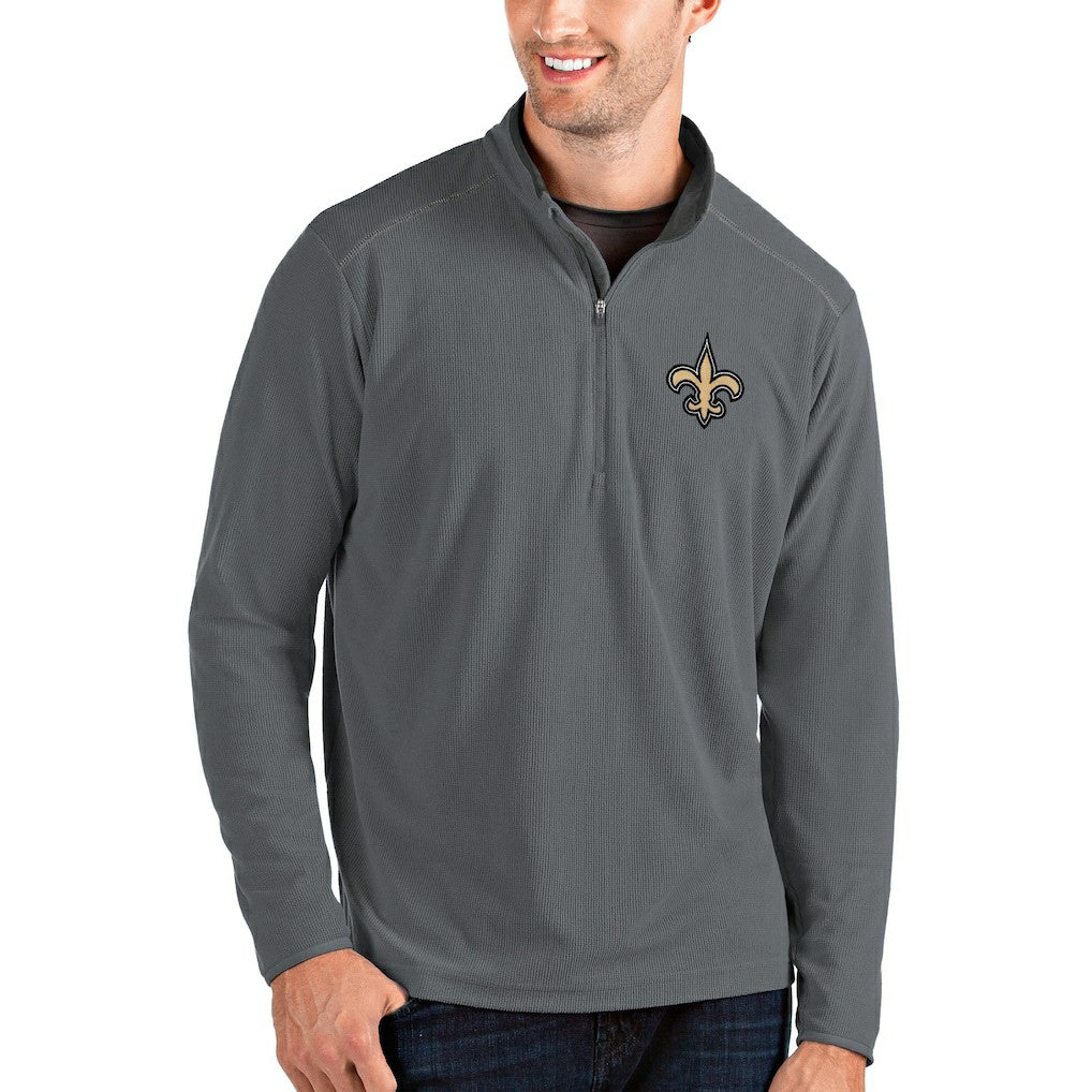New Orleans Saints Antigua Glacier Quarter-Zip Pullover Jacket - Gray/Gray Pullover