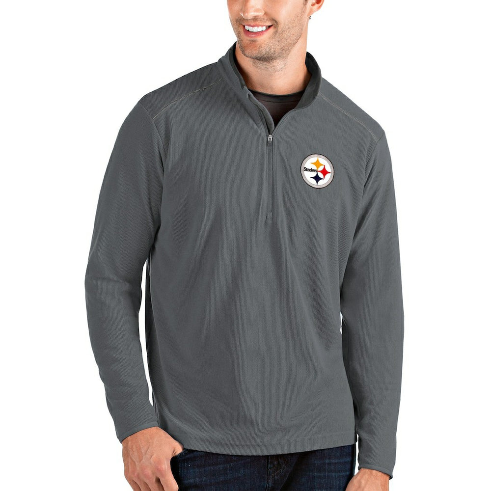 Pittsburgh Steelers Antigua Glacier Quarter-Zip Pullover Jacket - Gray/Gray Pullover