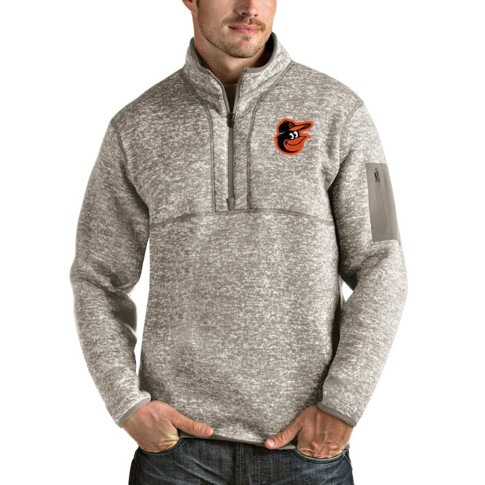 Baltimore Orioles Antigua Fortune Quarter-Zip Pullover Jacket - Oatmeal Jackets
