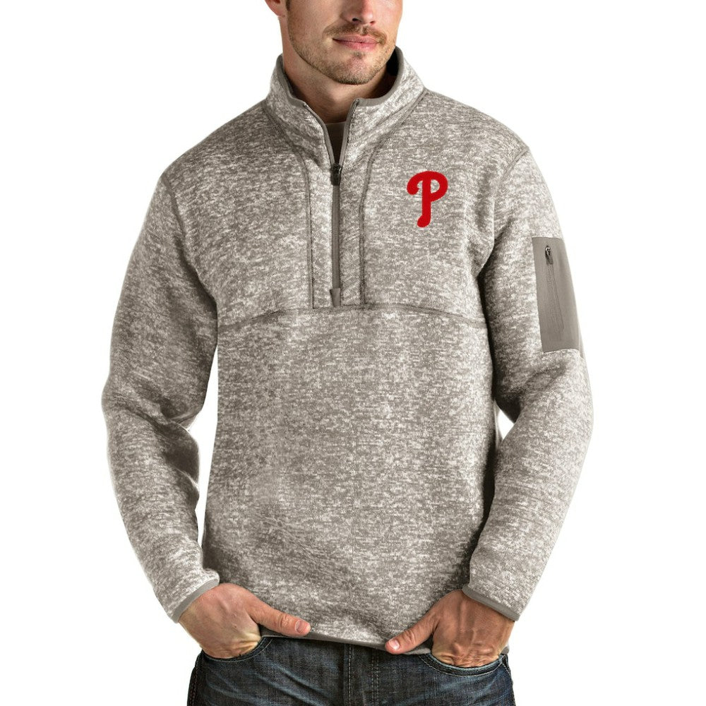 Philadelphia Phillies Antigua Fortune Quarter-Zip Pullover Jacket - Oatmeal Jackets