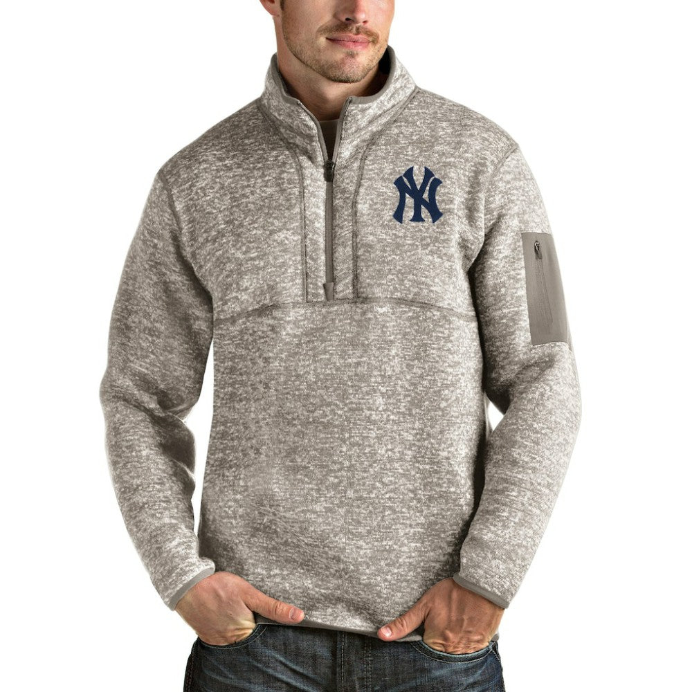 New York Yankees Antigua Fortune Quarter-Zip Pullover Jacket - Oatmeal Jackets