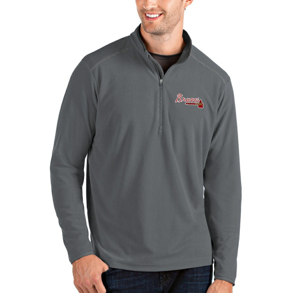 Atlanta Braves Antigua Glacier Quarter-Zip Pullover Jacket - Gray Jackets