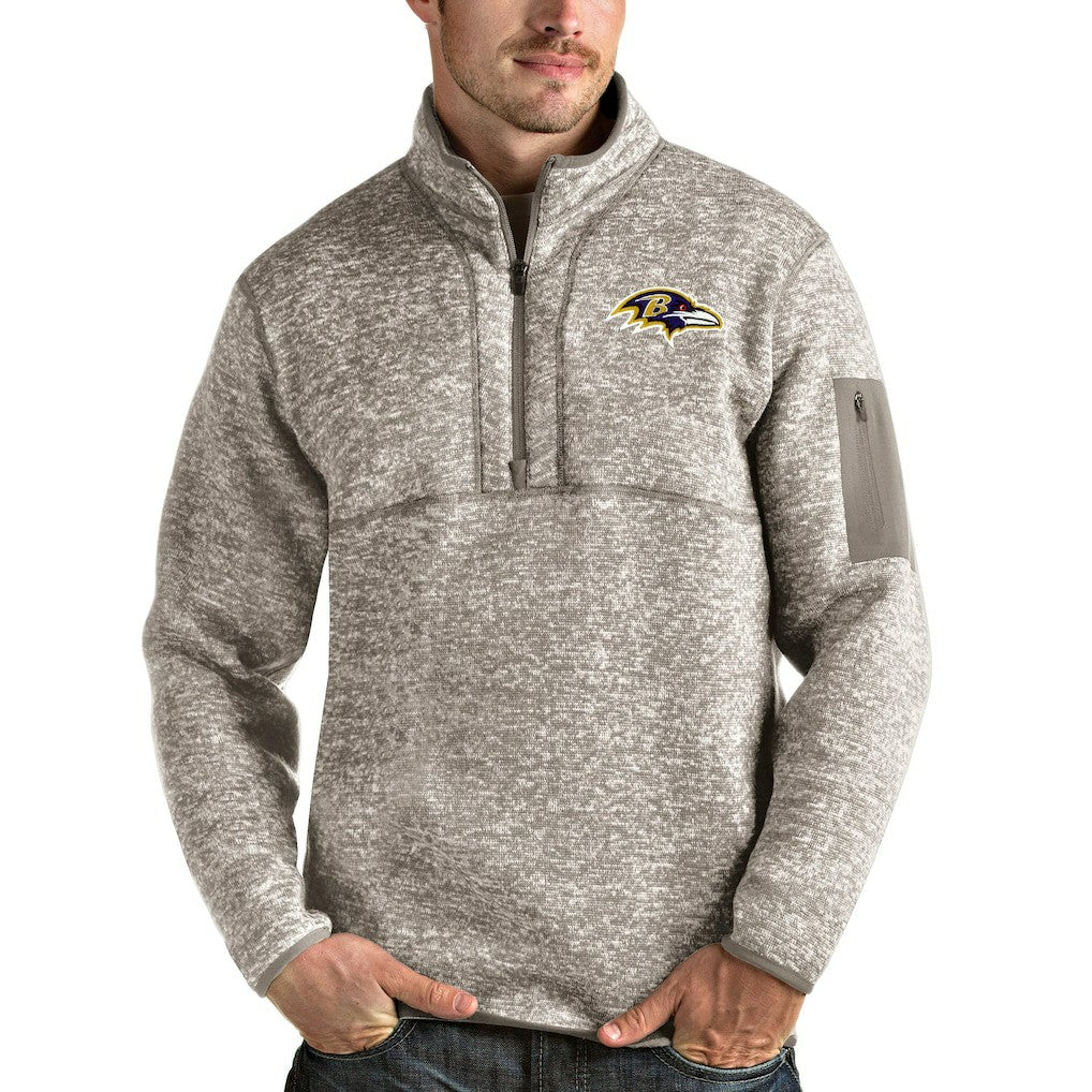 Baltimore Ravens Antigua Fortune Quarter-Zip Pullover Jacket - Oatmeal Pullover