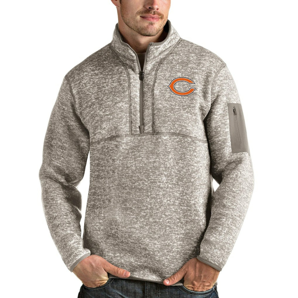 Chicago Bears Antigua Fortune Quarter-Zip Pullover Jacket - Oatmeal Pullover