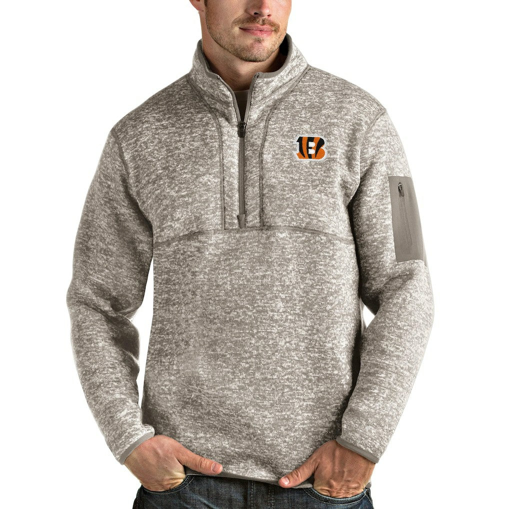 Cincinnati Bengals Antigua Fortune Quarter-Zip Pullover Jacket - Oatmeal Pullover