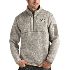 Green Bay Packers Antigua Fortune Quarter-Zip Pullover Jacket - Oatmeal Pullover