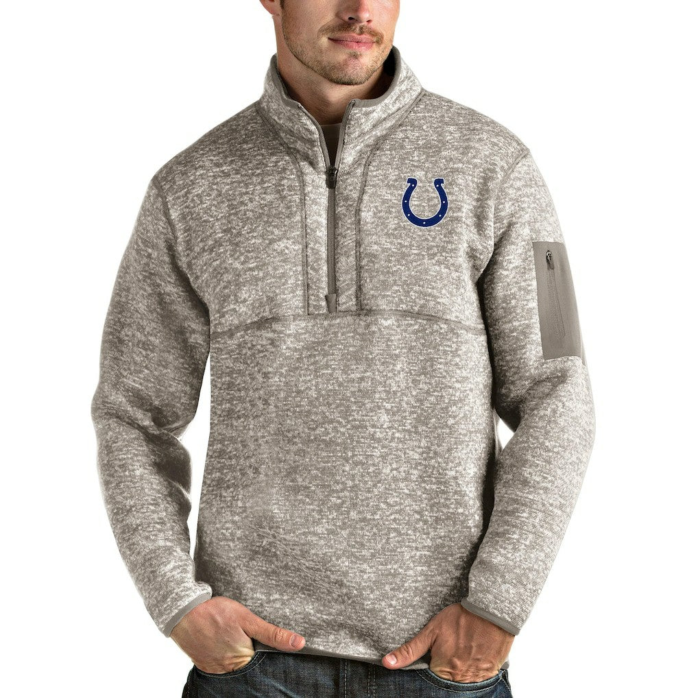 Indianapolis Colts Antigua Fortune Quarter-Zip Pullover Jacket - Oatmeal Pullover