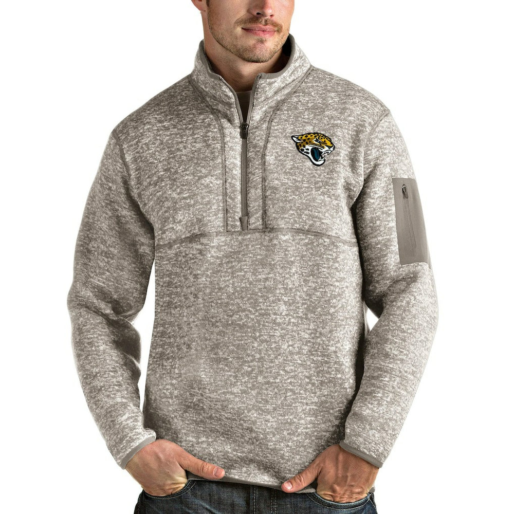 Jacksonville Jaguars Antigua Fortune Quarter-Zip Pullover Jacket - Oatmeal Pullover