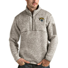 Jacksonville Jaguars Antigua Fortune Quarter-Zip Pullover Jacket - Oatmeal Pullover