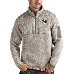 Kansas City Chiefs Antigua Fortune Quarter-Zip Pullover Jacket - Oatmeal Pullover