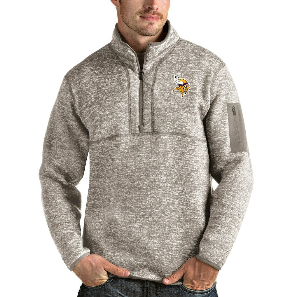 Minnesota Vikings Antigua Fortune Quarter-Zip Pullover Jacket - Oatmeal Pullover