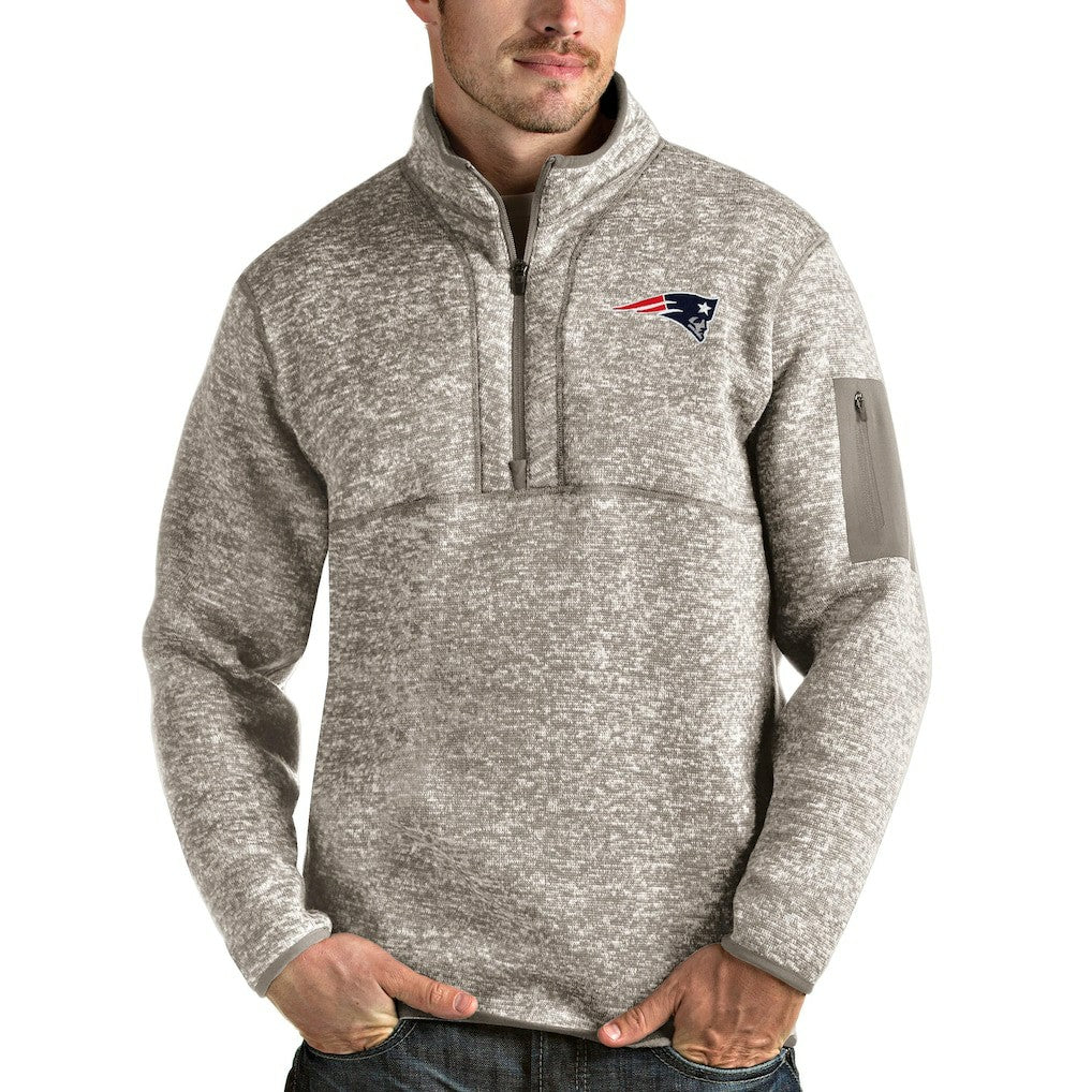 New England Patriots Antigua Fortune Quarter-Zip Pullover Jacket - Oatmeal Pullover