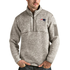 New England Patriots Antigua Fortune Quarter-Zip Pullover Jacket - Oatmeal Pullover