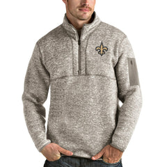 New Orleans Saints Antigua Fortune Quarter-Zip Pullover Jacket - Oatmeal Pullover