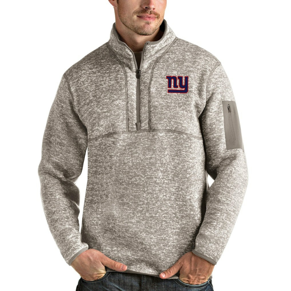 New York Giants Antigua Fortune Quarter-Zip Pullover Jacket - Oatmeal Pullover