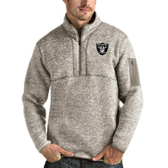 Las Vegas Raiders Antigua Fortune Quarter-Zip Pullover Jacket - Oatmeal Pullover