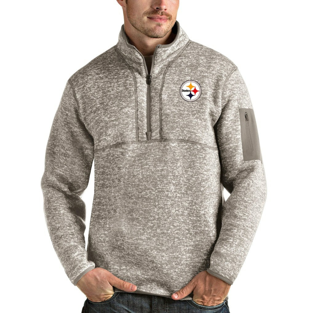 Pittsburgh Steelers Antigua Fortune Quarter-Zip Pullover Jacket - Oatmeal Pullover