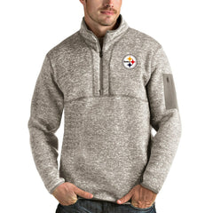 Pittsburgh Steelers Antigua Fortune Quarter-Zip Pullover Jacket - Oatmeal Pullover