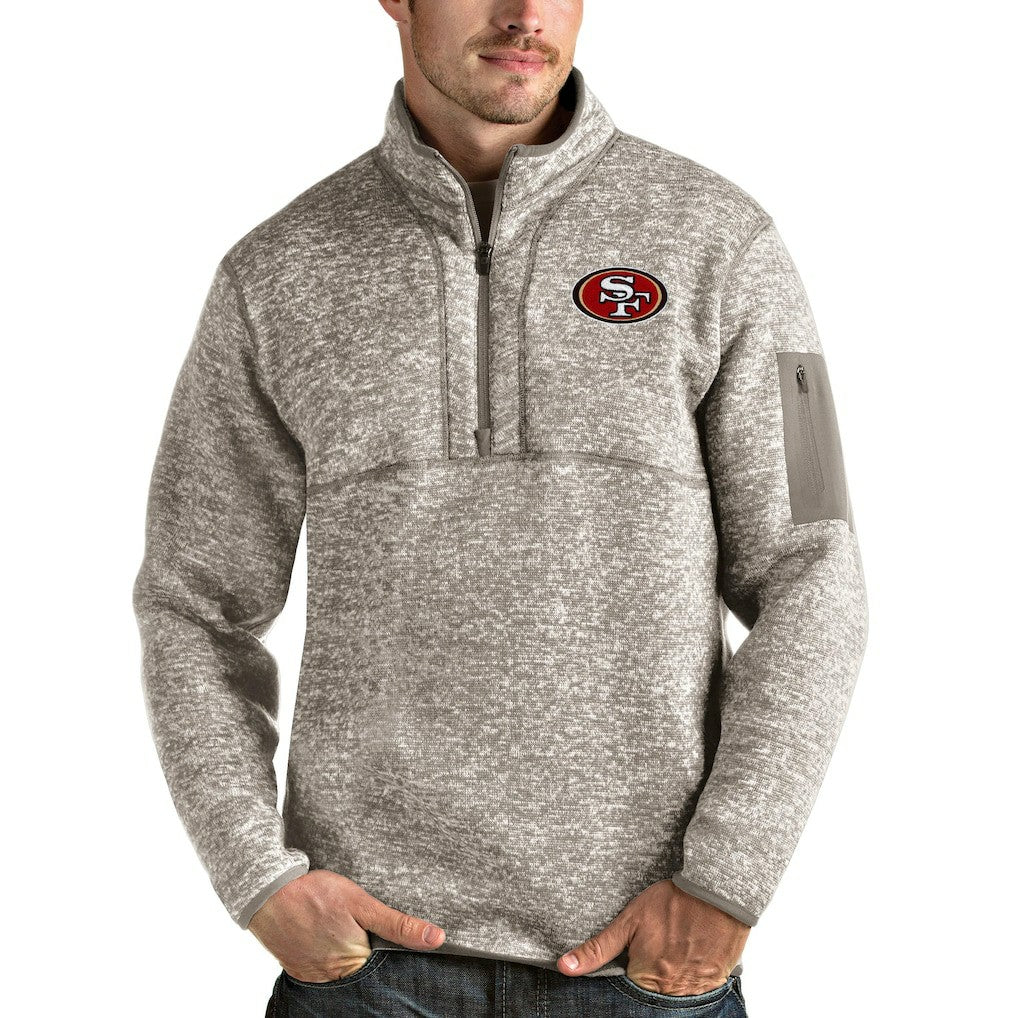 San Francisco 49ers Antigua Fortune Quarter-Zip Pullover Jacket - Oatmeal Pullover