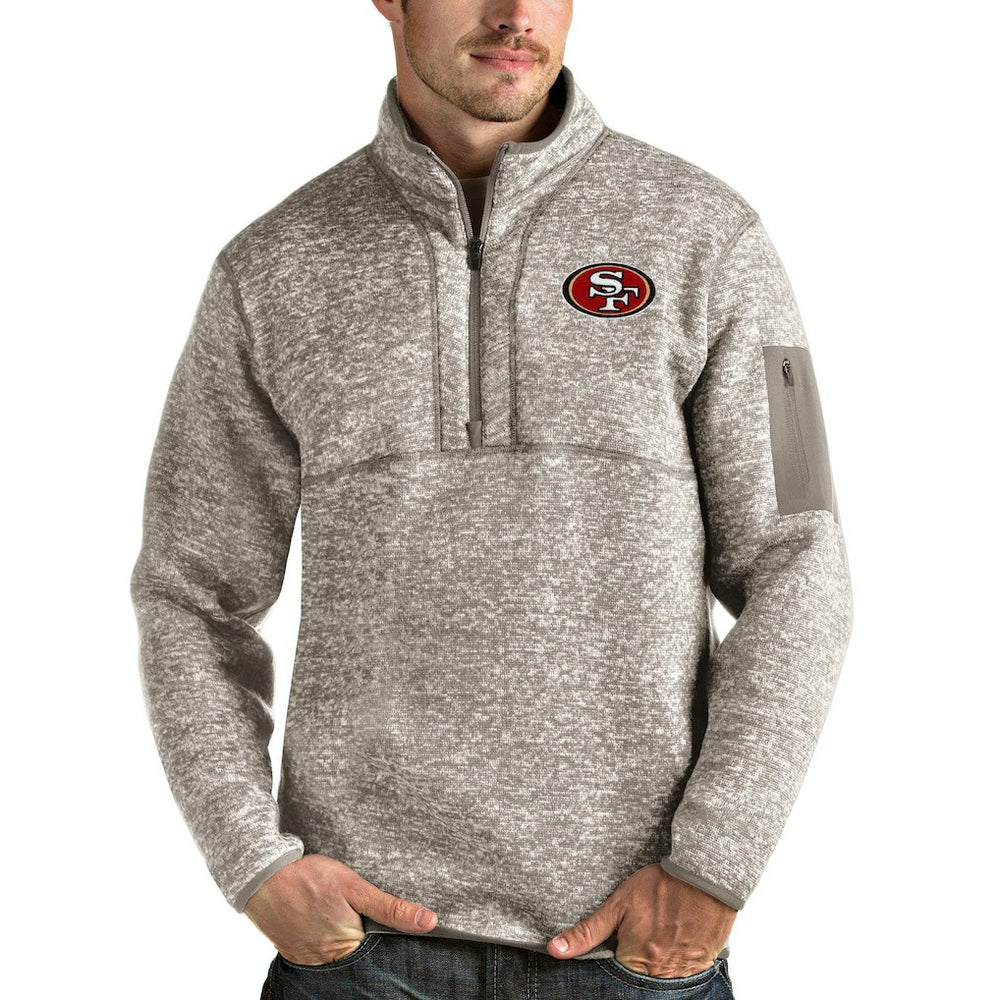 San Francisco 49ers Antigua Fortune Quarter-Zip Pullover Jacket - Oatmeal Pullover
