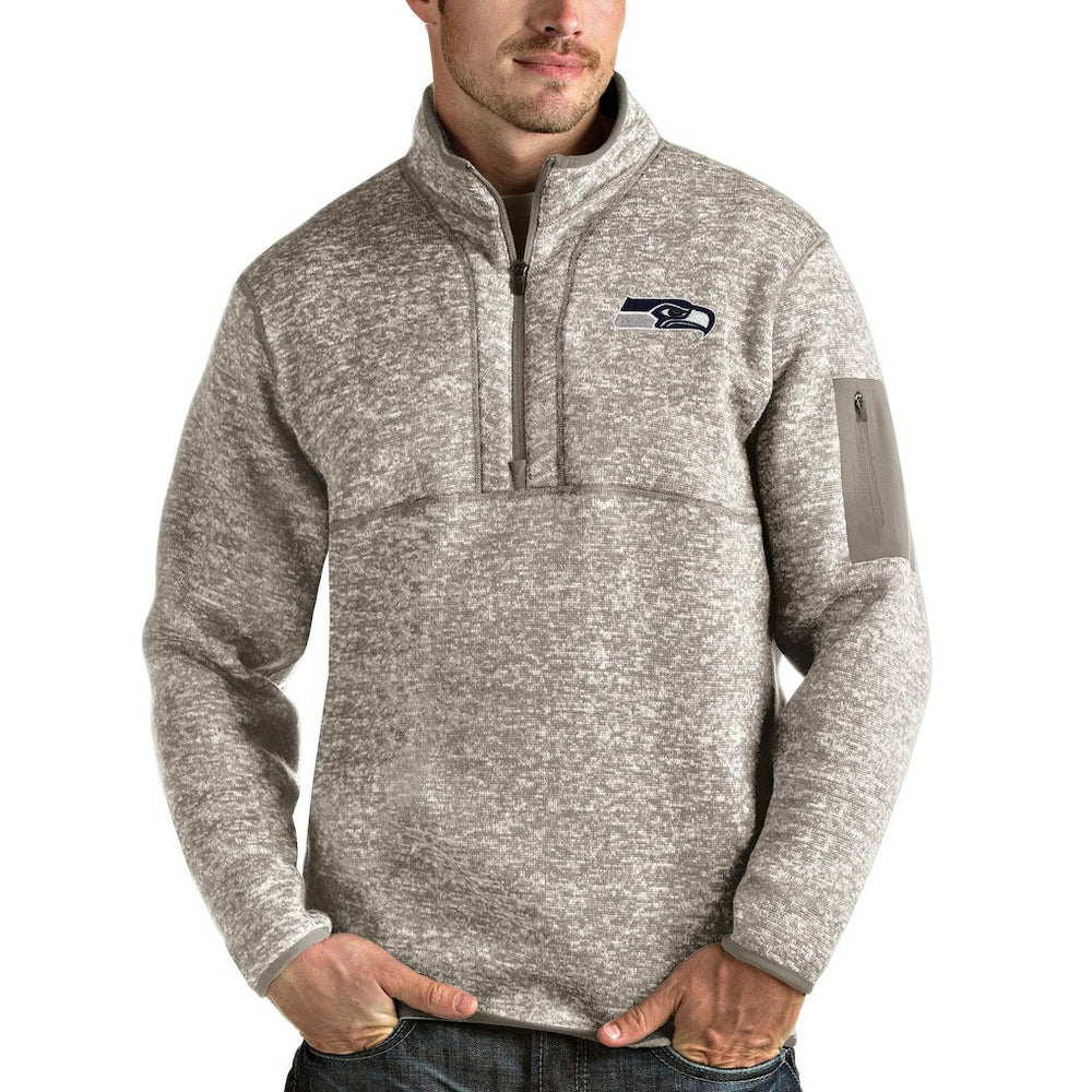 Seattle Seahawks Antigua Fortune Quarter-Zip Pullover Jacket - Oatmeal Pullover