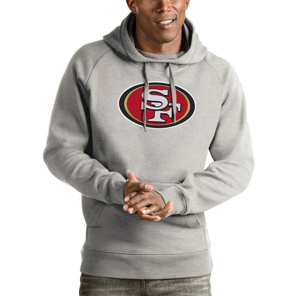 San Francisco 49ers Antigua Victory Pullover Hoodie - Heather Gray Hoodies