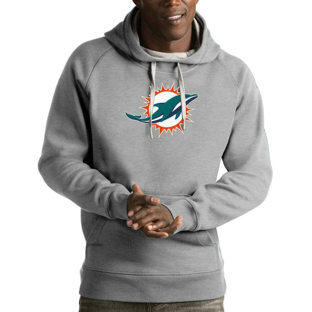 Miami Dolphins Antigua Victory Pullover Hoodie - Heather Gray Hoodies